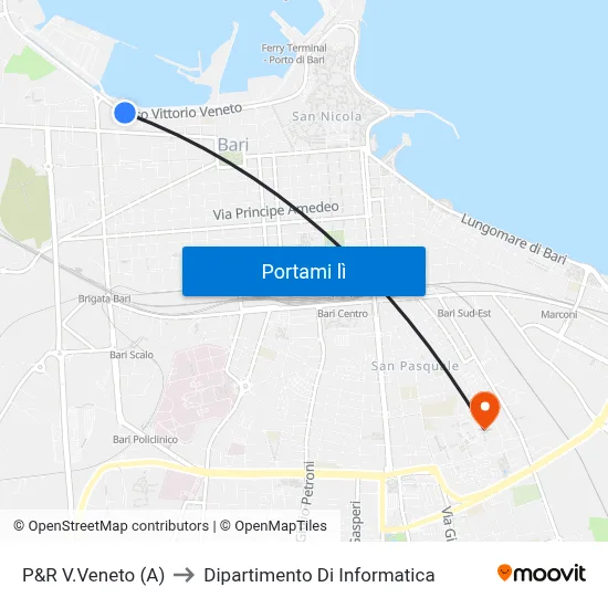 P&R V.Veneto (A) to Dipartimento Di Informatica map