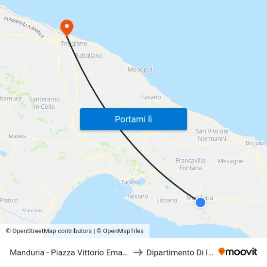 Manduria - Piazza Vittorio Emanuele III (Calvario) to Dipartimento Di Informatica map