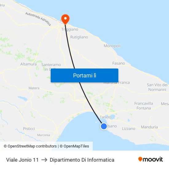 Viale Jonio 11 to Dipartimento Di Informatica map