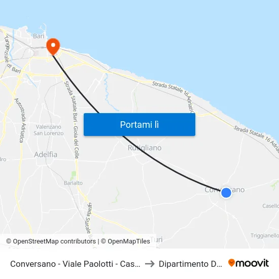 Conversano - Viale Paolotti - Castello (Fermata Sud-Est) to Dipartimento Di Informatica map