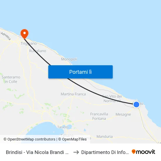 Brindisi - Via Nicola Brandi Dir. Casale to Dipartimento Di Informatica map