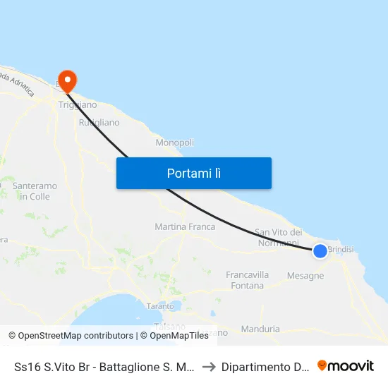 Ss16 S.Vito Br -  Battaglione S. Marco - Direzione Brindisi to Dipartimento Di Informatica map