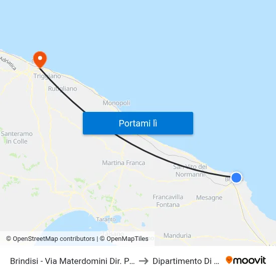 Brindisi - Via Materdomini Dir. Porticciolo Turistico to Dipartimento Di Informatica map