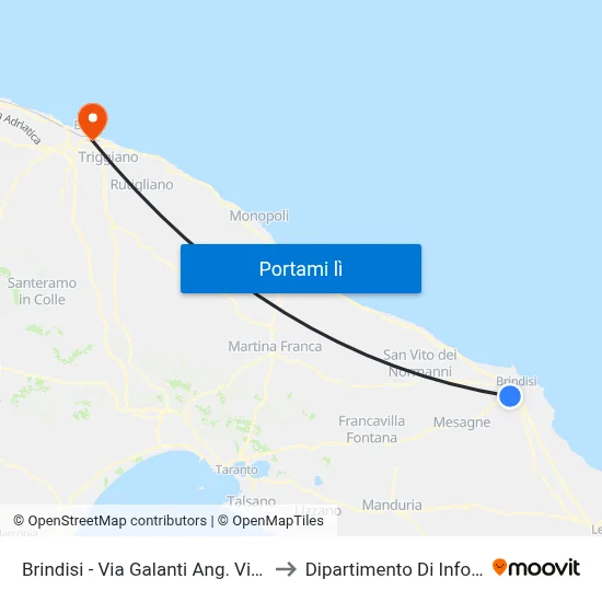 Brindisi - Via Sele Ang. Via Tevere to Dipartimento Di Informatica map