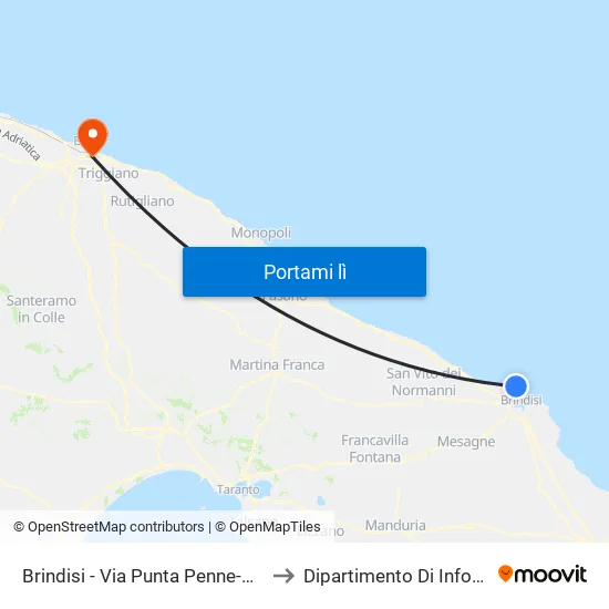 Brindisi - Via Pace Brindisina to Dipartimento Di Informatica map