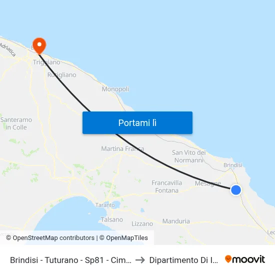 Brindisi - Strada Delle Bocce Dir. Centro to Dipartimento Di Informatica map