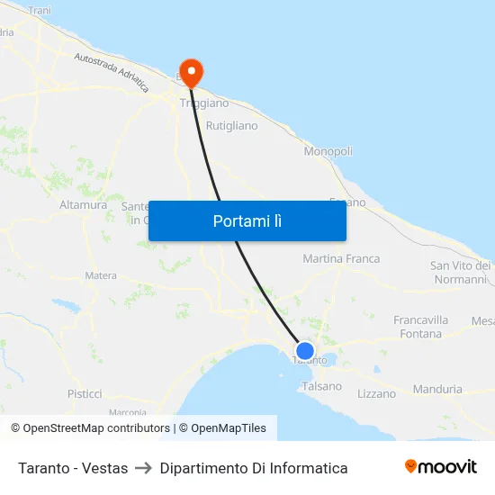 Taranto - Vestas to Dipartimento Di Informatica map