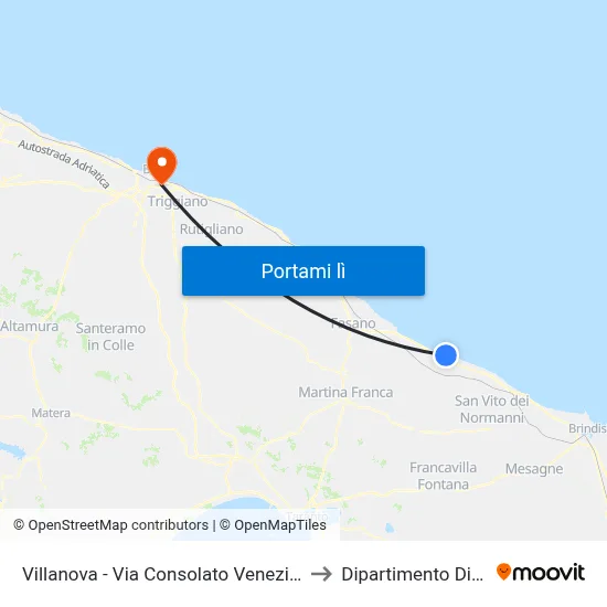 Villanova - Via Consolato Veneziano - Centro Sportivo to Dipartimento Di Informatica map