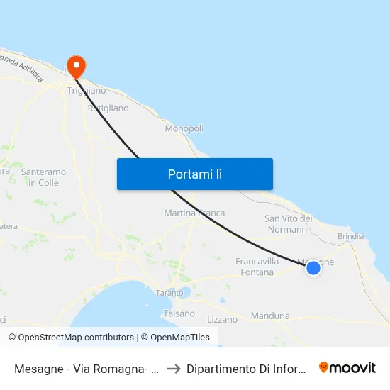 Mesagne - Via Romagna- Civ. 14 to Dipartimento Di Informatica map