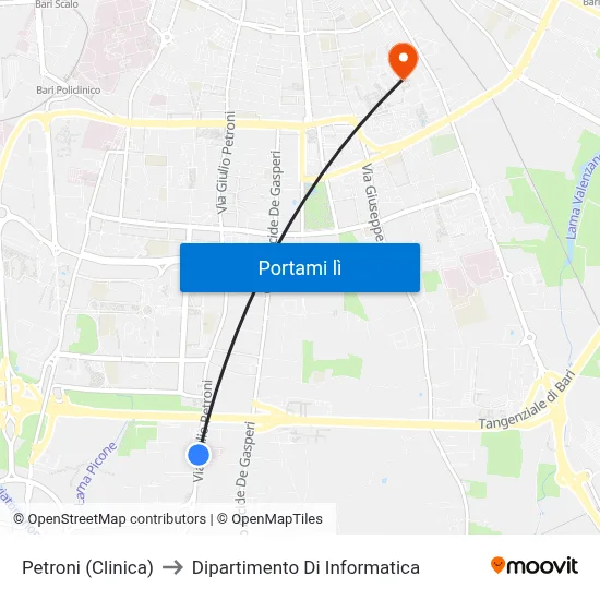 Petroni (Clinica) to Dipartimento Di Informatica map