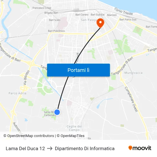 Lama Del Duca 12 to Dipartimento Di Informatica map