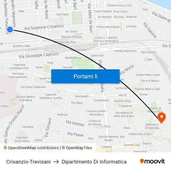 Crisanzio-Trevisani to Dipartimento Di Informatica map