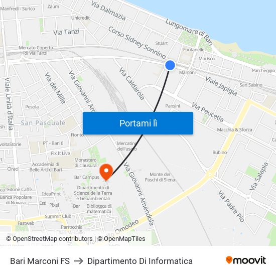 Bari Marconi FS to Dipartimento Di Informatica map