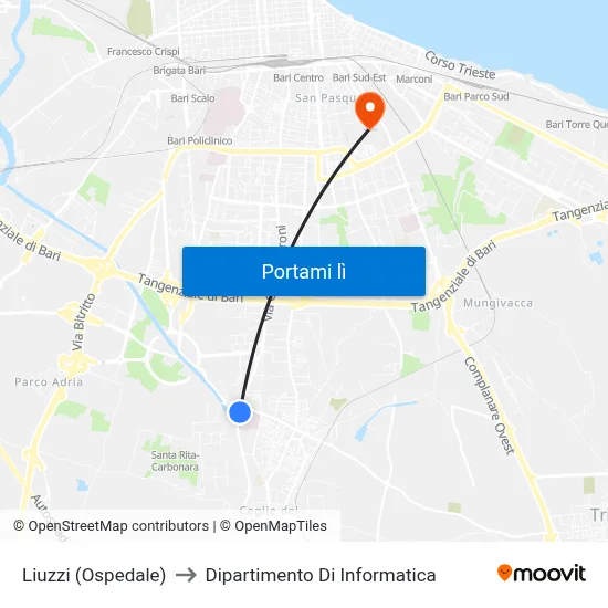 Liuzzi (Ospedale) to Dipartimento Di Informatica map