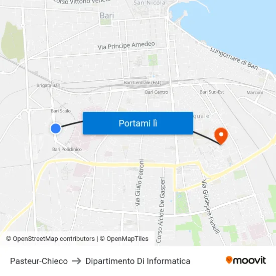 Pasteur-Chieco to Dipartimento Di Informatica map