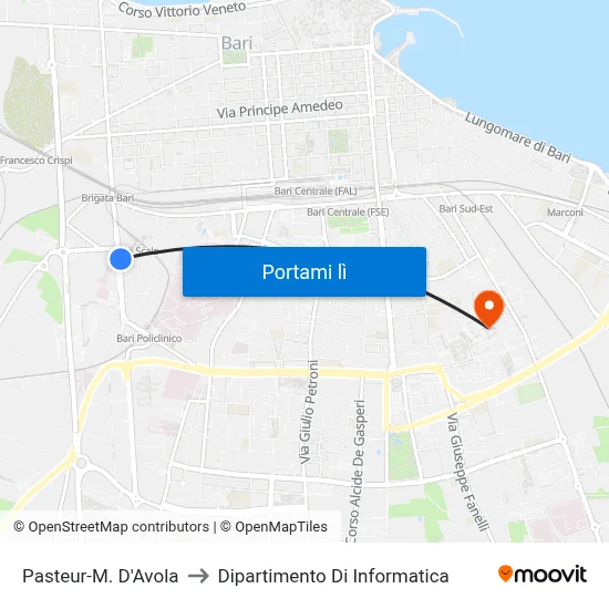 Pasteur-M. D'Avola to Dipartimento Di Informatica map