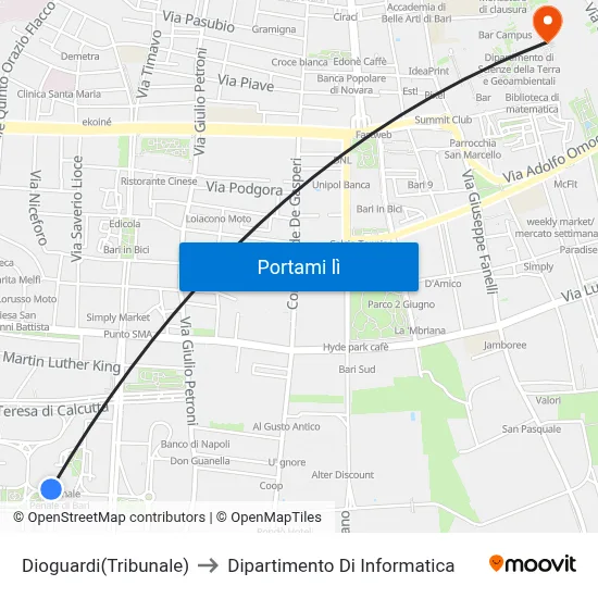 Dioguardi(Tribunale) to Dipartimento Di Informatica map