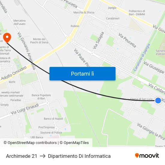 Archimede 21 to Dipartimento Di Informatica map