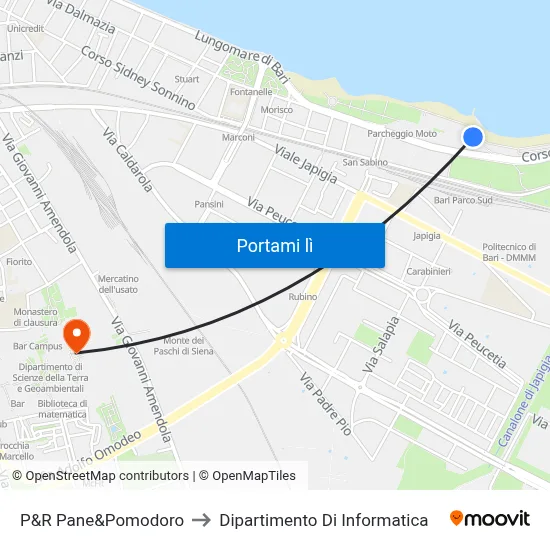 P&R Pane&Pomodoro to Dipartimento Di Informatica map