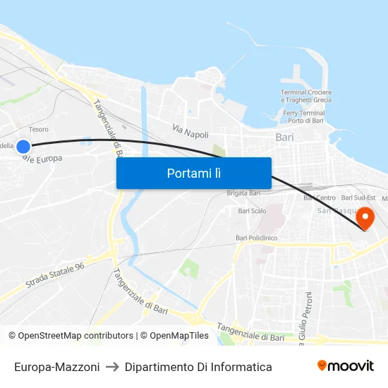 Europa-Mazzoni to Dipartimento Di Informatica map