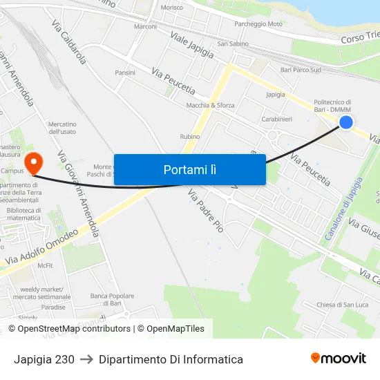 Japigia 230 to Dipartimento Di Informatica map