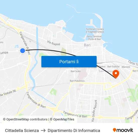 Cittadella Scienza to Dipartimento Di Informatica map
