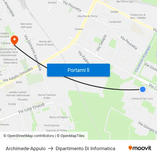 Archimede-Appulo to Dipartimento Di Informatica map