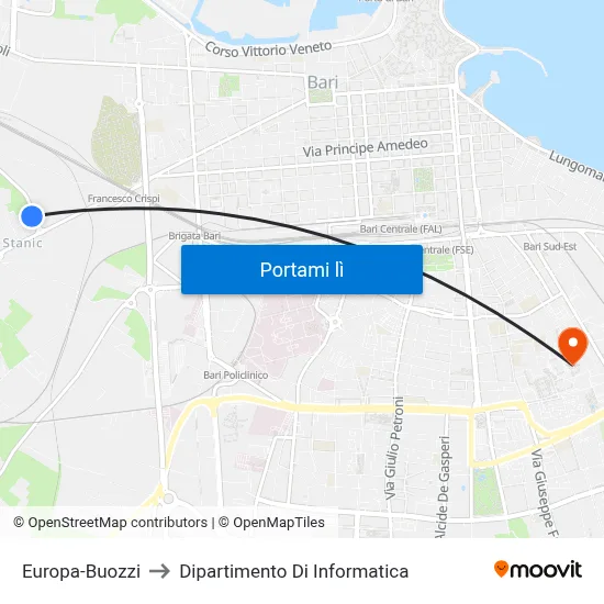 Europa-Buozzi to Dipartimento Di Informatica map