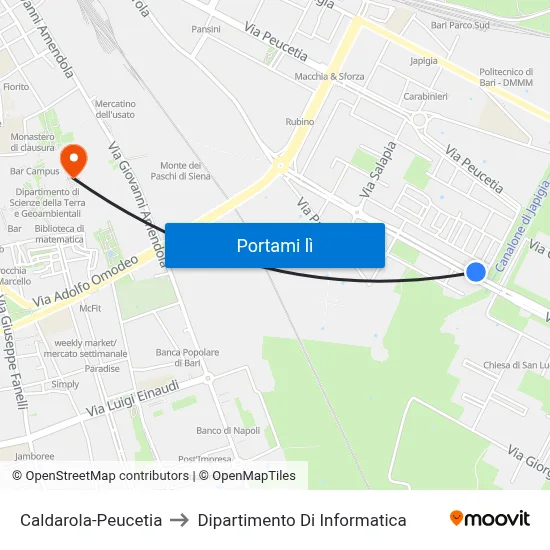 Caldarola-Peucetia to Dipartimento Di Informatica map