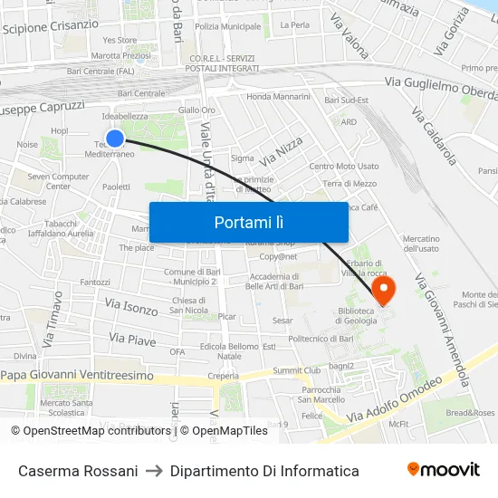 Caserma Rossani to Dipartimento Di Informatica map