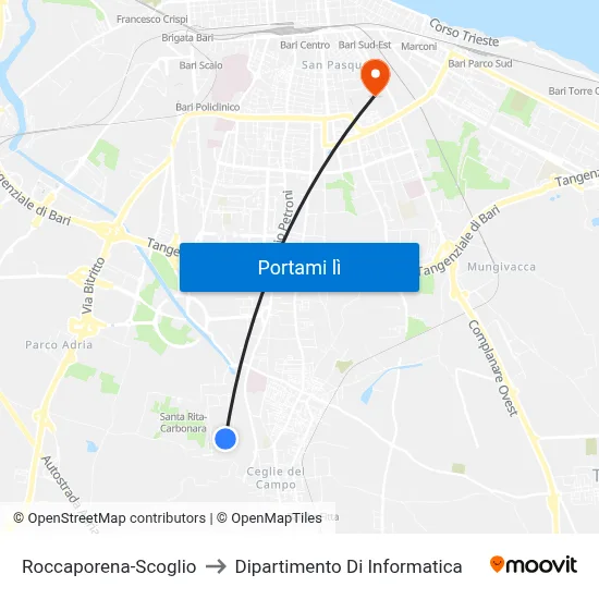 Roccaporena-Scoglio to Dipartimento Di Informatica map