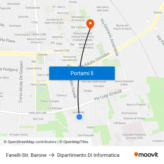 Fanelli-Str. Barone to Dipartimento Di Informatica map