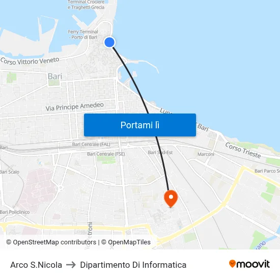Arco S.Nicola to Dipartimento Di Informatica map