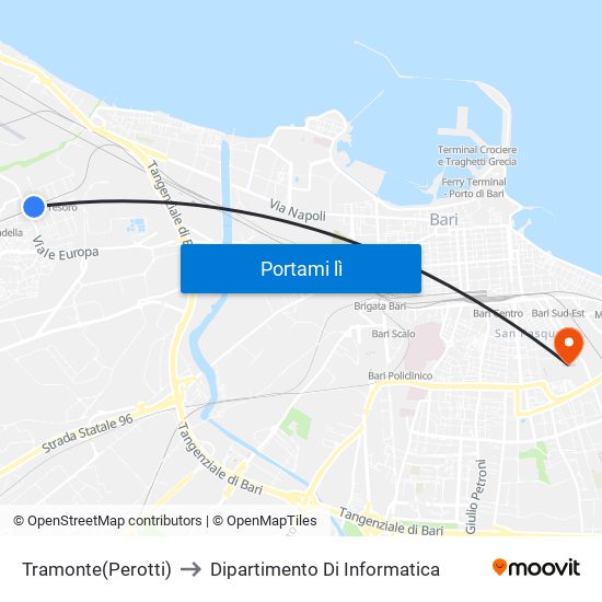 Tramonte(Perotti) to Dipartimento Di Informatica map