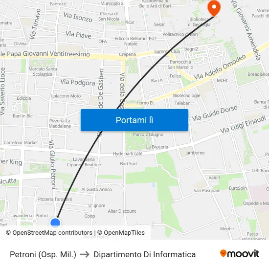 Petroni (Osp. Mil.) to Dipartimento Di Informatica map