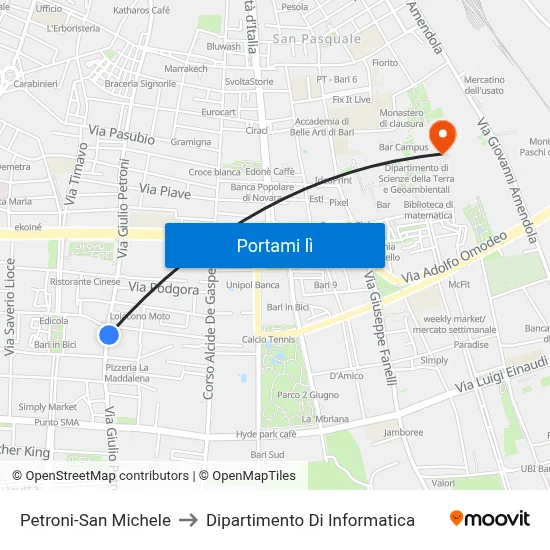 Petroni-San Michele to Dipartimento Di Informatica map