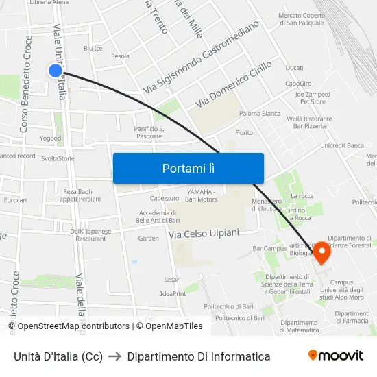 Unità D'Italia (Cc) to Dipartimento Di Informatica map