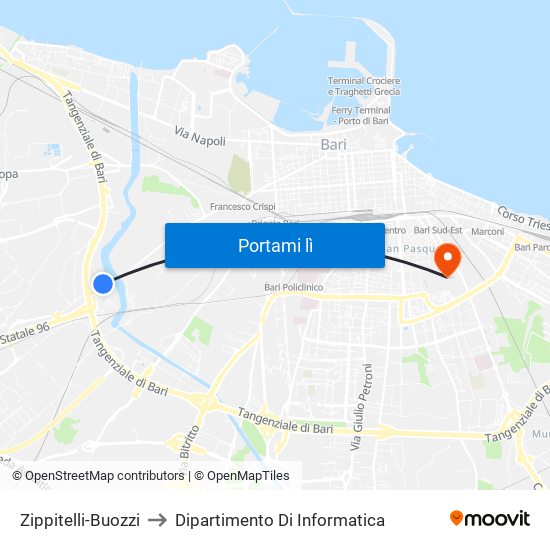 Zippitelli-Buozzi to Dipartimento Di Informatica map