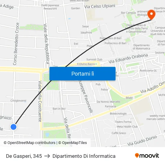 De Gasperi 345 to Dipartimento Di Informatica map