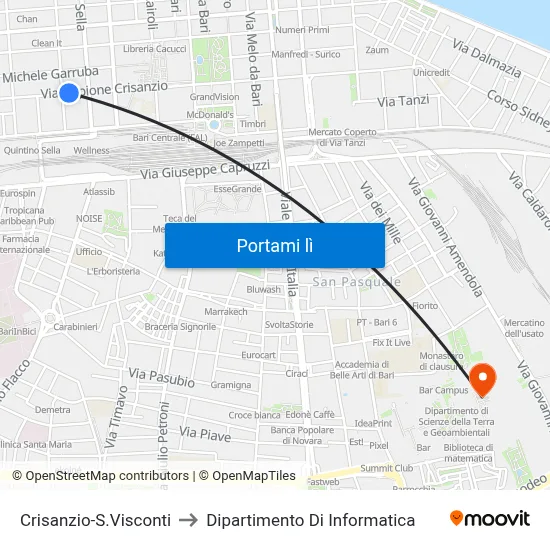 Crisanzio-S.Visconti to Dipartimento Di Informatica map