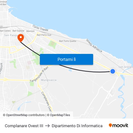 Complanare Ovest III to Dipartimento Di Informatica map