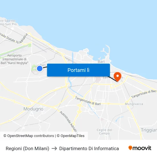 Regioni (Don Milani) to Dipartimento Di Informatica map