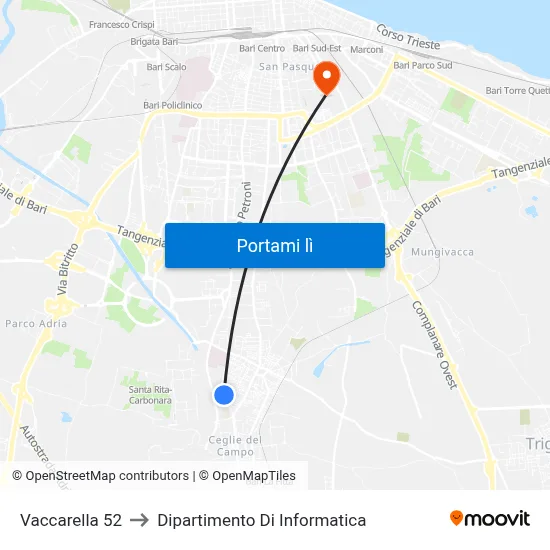 Vaccarella 52 to Dipartimento Di Informatica map