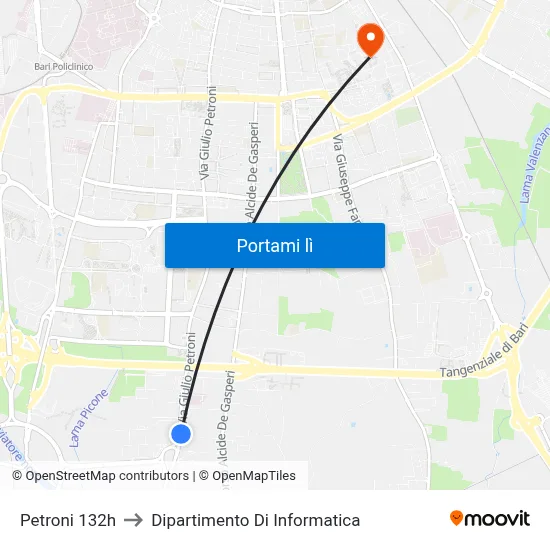 Petroni 132h to Dipartimento Di Informatica map
