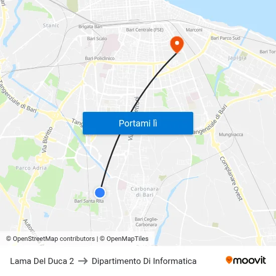 Lama Del Duca 2 to Dipartimento Di Informatica map