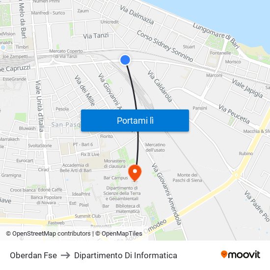 Oberdan Fse to Dipartimento Di Informatica map