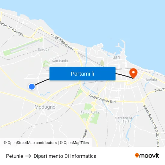 Petunie to Dipartimento Di Informatica map