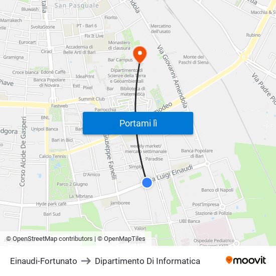 Einaudi-Fortunato to Dipartimento Di Informatica map