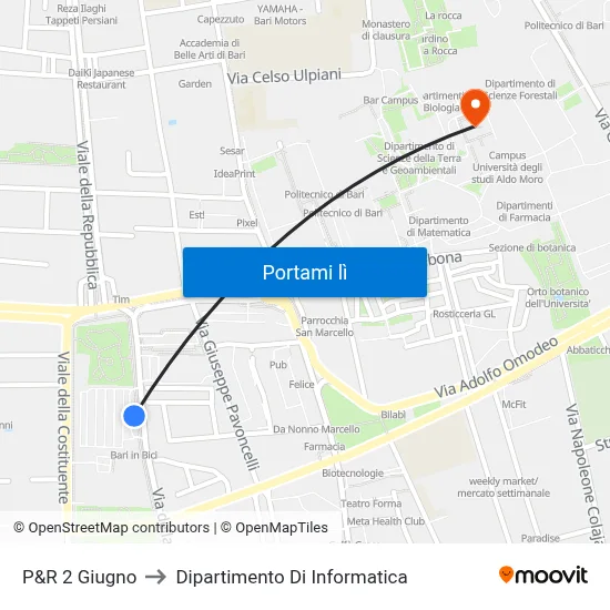 P&R 2 Giugno to Dipartimento Di Informatica map