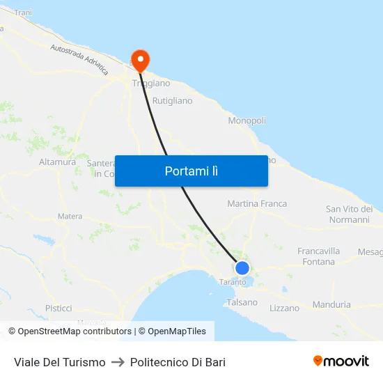 Viale Del Turismo to Politecnico Di Bari map